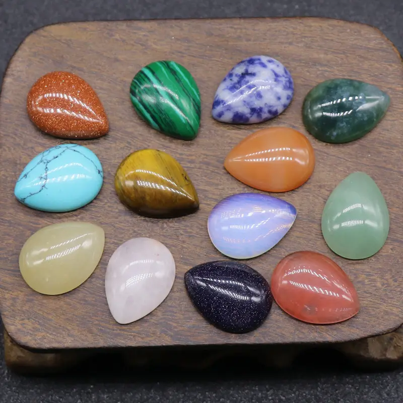 HZ Charms 15*20mm Pedras preciosas de cristal natural sem furos contas de pedra cabochão em forma de gota plana para fazer jóias