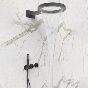 Ensemble de robinet de douche de bain rond moderne pommeau de douche thermostatique mural en laiton <span class=keywords><strong>cascade</strong></span> d'or brossé pour hôtels - Product Image 4