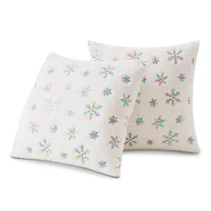 45*45cm China Wholesale Full Snowflake Spangle Embroidery Decorative White Luxury Throw Pillow Cover Christmas Pillow Covers