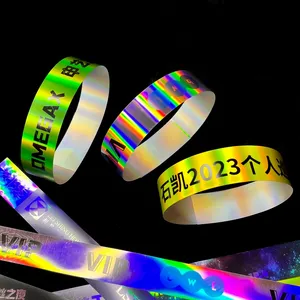 Factory Custom Logo Tyvek Cheap Promotional Silicone Bracelets Festival Holographic Wristband Pvc Wrist Band