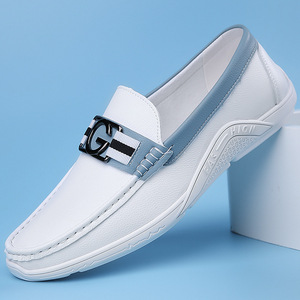 Mocasines Blancos de Piel Suave para Hombre, Zapatos Casuales de Tacón Bajo para Primavera Verano - Product Image 1