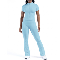 Ensemble de yoga personnalisé pour femme avec logo – Haut court zippé à col montant et leggings évasés taille haute pour entraînement, gym et fitness