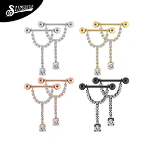 Superstar nipple piercing accessories crystal zirconia pendant men women piercing jewelry titanium threadless nipple rings