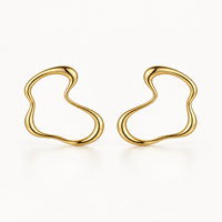 KAVNAR Boucles d'oreilles abstrait ondulé contour laiton doré or 14K minimaliste moderne
