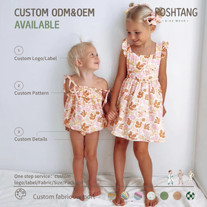 Splendido vestito estivo da bambina con spalline e stampa, <span class=keywords><strong>in</strong></span> <span class=keywords><strong>cotone</strong></span>, con fiocco e laccetti, tutina e vestitini per bambine - Product Image 1