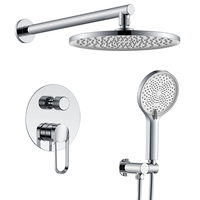 Ensemble de douche mural de luxe européen chromé avec mitigeur 3 voies, poignée unique, douche pluie encastrée et cartouche céramique