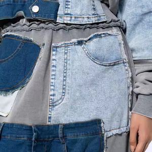 Conjunto de mezclilla para mujer al por mayor de alta calidad: Top corto sexy de un hombro y shorts de mezclilla mini con lavado ácido y efecto desgastado. - Product Image 6