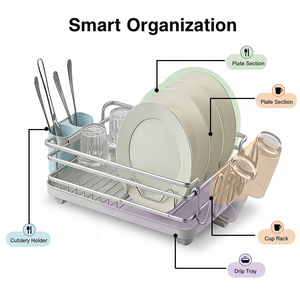 ที่คว่ำจานแบบตั้งพื้นสำหรับห้องครัว - อเนกประสงค์ ทนทานสูง กันลื่น ป้องกันสนิม ตะกร้าใส่ช้อนส้อม ที่คว่ำจาน ที่เก็บของ ที่ระบายน้ำ - Product Image 4