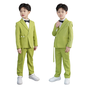 Vêtements pour enfants à la mode en gros, <span class=keywords><strong>blazer</strong></span> vert uni, costume formel pour garçon, ensemble de cinq pièces, scène de performance coréenne, garçons en laine peignée - Product Image 1