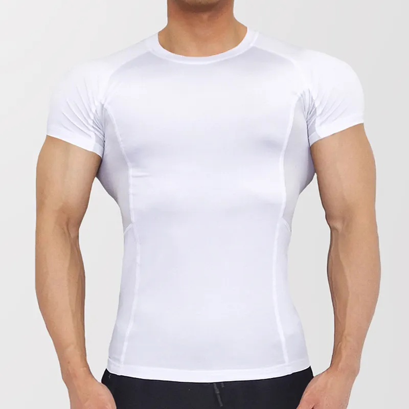 Heren Snel Droog Shirt Gesplitst Slim Fit Korte Mouwen Hardlopen Gym Workout Top Training Sport Compressie Tshirt