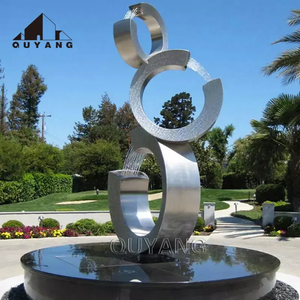 Sculpture moderne abstraite <span class=keywords><strong>en</strong></span> acier inoxydable <span class=keywords><strong>pour</strong></span> la décoration de villas et de parcs, <span class=keywords><strong>fontaine</strong></span> de jardin extérieure avec base <span class=keywords><strong>en</strong></span> <span class=keywords><strong>pierre</strong></span> noire polie - Product Image 1