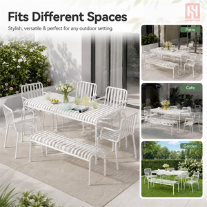 Conjunto de Mesa y Bancos de Hierro Minimalistas Modernos para Exteriores, Estructura Metálica con Recubrimiento en Polvo, <span class=keywords><strong>Muebles</strong></span> de Comedor para Patio, Cafetería, Restaurante, Parque - Product Image 4