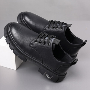 Men's <b>Leather</b> Casual Shoes Brown Lace-Up Low-Top <b>Work</b> <b>Boots</b> For Leisure Wear - Product Image 2
