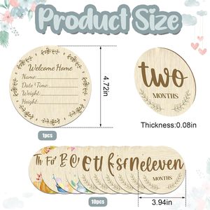 11 cartes photo mensuelles en bois gravées double face pour bébé, accessoires photo pour l'annonce de naissance et les étapes importantes du nouveau-né - Product Image 6