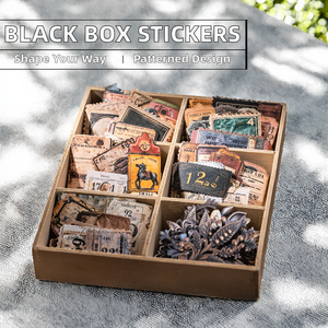 100 feuilles/boîte Série Little Black Box Boîte de grande taille d'autocollants en papier découpés à la forme, autocollants graphiques, étiquettes, décoration brillante - Product Image 2