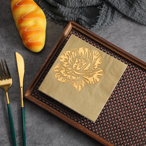 Série de serviettes en papier carrées à motif de roses en relief 3D estampées or, spécialement conçues pour les restaurants, les hôtels, les fêtes et - Product Image 4