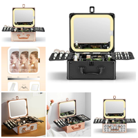 Boîte de maquillage cosmétique de luxe portable avec miroir éclairé par LED Fourniture de beauté en gros pour artistes cosmétologues grande capacité