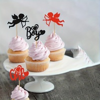 Cupid Junge oder Mädchen Cupcake-Topper Schwarz Rot Valentinstag Cupcake-Auswahl Valentinstag Geschlechtsoffenbarungs-Kuchendekoration