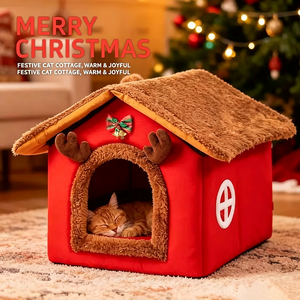 New Year's Christmas Cat <b>Nest</b> Kennel Removable Washable Pet <b>Nest</b> Christmas Cat House Semi-enclosed Warm Cat <b>Nest</b> - Product Image 3