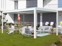 Pergola modulaire Anyhoo en aluminium à lames orientables 12x12, pour balcon, bord de piscine, terrasse, jardin, résistante aux intempéries, motorisée, avec revêtement en poudre