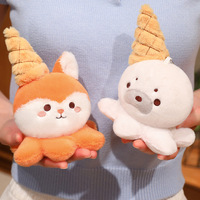 Porte-clés en peluche poulpe cornet de glace 18 cm, 4 styles (renard, lapin, canard, phoque), breloque de sac à dos, mini jouet animal d'arcade