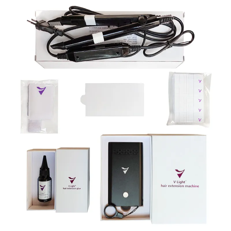 V-Light Technology Haarverlängerungsgerät Haarverlängerungs-Werkzeug-Kit mit V-Light Haarverlängerungs-Klebstoff