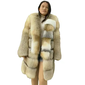 Phong Cách Mới Tùy Chỉnh Vàng Đảo Fox Fur Phụ Nữ Áo Khoác Bán Buôn Tự Nhiên Màu Đỏ Fox Fur Coat Với Lớn Cổ Áo Lông Thú