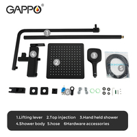 GAPPO Marque Premium Ensemble de Douche Murale Triple Fonction, Pomme de Douche, Douchette Réglable, Robinet Noir pour Salle de Bain