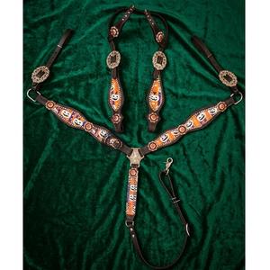 Ensemble de bride et de collier de poitrine en cuir western fait main, décoré de perles authentiques, offrant un confort supérieur - Product Image 3