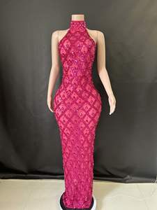 चांदी के बड़े बड़े गैंडे पारदर्शी लंबी पोशाक शाम जन्मदिन की शानदार पोशाक के लिए शानदार पोशाक वाली नर्तकी की पोशाक - Product Image 6