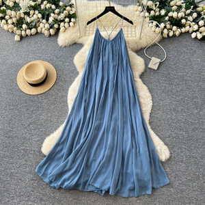 STOCK Two Colors V-NECK Women <strong>Summer</strong> <strong>Dress</strong> Sleeveless Beach <strong>Boho</strong> Maxi <strong>Dress</strong> With Lining S-L - Product Image 5