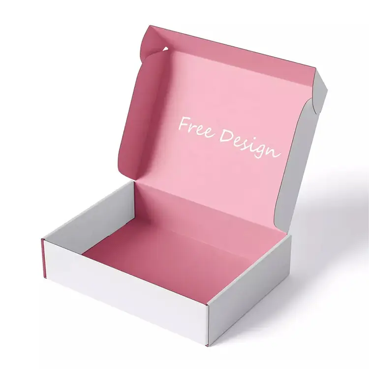 무료 샘플 사용자 정의 로고 핑크 컬러 화장품 골판지 포장 화이트 우편물 배송 종이 상자