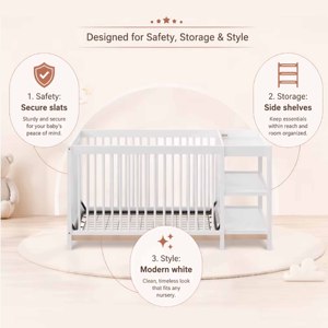 Lit bébé convertible moderne en bois massif de luxe 4-en-1 avec table à langer et armoire multifonctionnelle pour chambre d'hôpital ou de chevet - Product Image 4