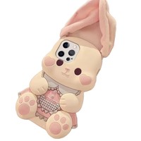 Coque de téléphone antichoc en silicone avec oreilles de lapin en peluche et design de dessin animé pour toutes les séries d'iPhone, y compris iPhone 17, 16, 15, 14