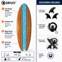 Planche de surf rigide, écologique et durable avec ailerons et leash, design grain de bois pour le surf sur lacs et rivières - Option logo personnalisé