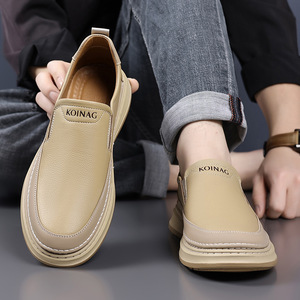 Koinag Men's Casual Leather Slip-On Shoes White <b>Low</b> <b>Heel</b> Soft Sole Loafers For Youth Spring Summer Wear - Product Image 4