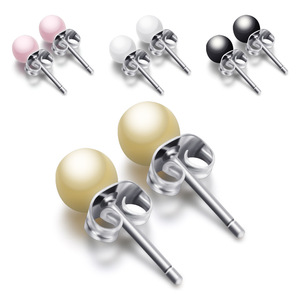 Stainless Steel <b>Stud</b> <b>Earrings</b> 6mm Imitation Pearl Round Bead Multi Color For Students Fashion Jewelry - Product Image 1