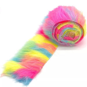 Tissu arc-en-ciel brouillé en fausse fourrure, bandes de ruban, garniture de fourrure douce, rouleaux de tissu prédécoupés, <span class=keywords><strong>bricolage</strong></span> artisanal - Product Image 5