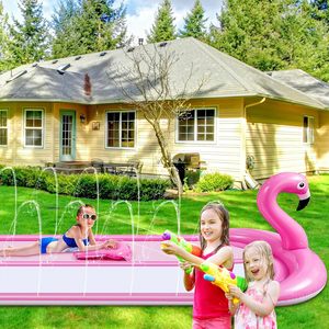 Toboggan aquatique sur le thème du flamant rose avec arroseur et 2 planches de surf pour les enfants – Course en plein air dans la cour - Product Image 5