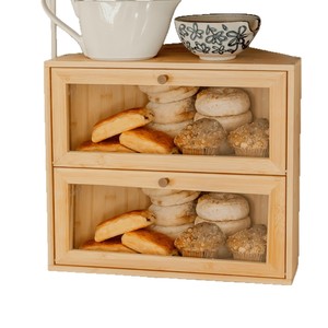 Armoire à pain double couche en bambou, boîte de rangement de comptoir de cuisine domestique, conteneur à pâtisseries et snacks à couvercle rabattable - Product Image 5