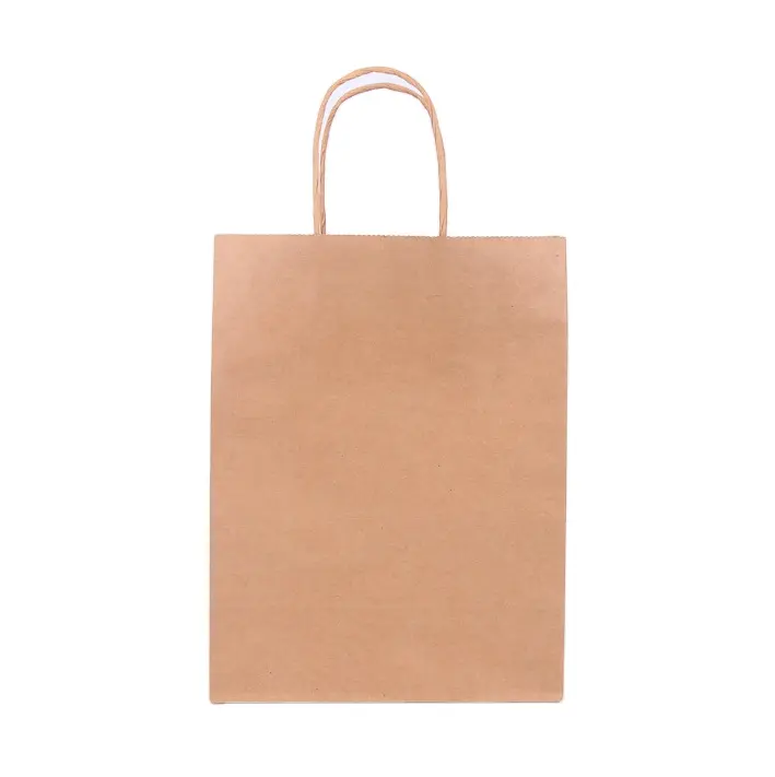 自然な印象白と茶色のクラフト紙ツイストハンドルショッピングキャリアバッグ、ロゴが印刷されています
