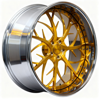 Jantes forgées 2 pièces, design à rayons araignée dorés, lèvre polie, rivets décoratifs, 20 22 24 26 pouces, jantes décalées 5*127/120.65 pour Mustang Camaro