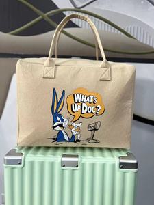 Sac de voyage en feutre polyester, bagage à main de dessin animé, <span class=keywords><strong>valise</strong></span> de rangement avec fermeture à cordon, texture épaisse portable, imprimé festif - Product Image 6