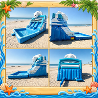 Toboggan aquatique gonflable commercial sur le thème de l'ours blanc pour enfants avec deux pistes et piscine à jets d'eau, toboggans aquatiques gonflables avec piscine