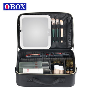 Bolsa de maquillaje de viaje de 15 pulgadas, color negro clásico con espejo para mujer, almacenamiento en el hogar, estuche cosmético de color sólido con asa suave - Product Image 3
