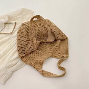 Bolso de Hombro Tejido de Algodón de Gran Capacidad para Mujer, Nuevo Diseño de Paja Ecológica Hueca, Bolso de Playa para Vacaciones - Product Image 3