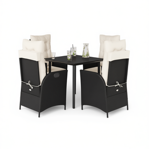 Set da Pranzo da Giardino in Rattan PE Nero per 4 Persone, Resistente alle Intemperie, Arredamento da Esterno di Stile Elegante - Product Image 1