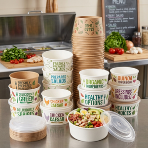 Custom Printing Food Packing <b>Box</b> Salad Bowls Paper Bowl with Lid Eco Friendly Disposable Brown White Kraft Paper Bowl with Logo - Product Image 5