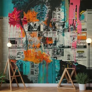 Street Art Urban Collage de journaux déchirés jumelé avec Vibrant Graffiti Art Mural Wallpaper - Product Image 2