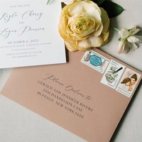 Cartes d'invitation de mariage personnalisées en papier fantaisie, enveloppes, estampage à chaud doré, impression numérique, échantillon de preuve d'art graphique rapide, livraison